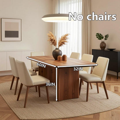 60"-80"Walnut Wood Dining Table with Block Base, Modern Rectangular Mid-Century Kitchen Table