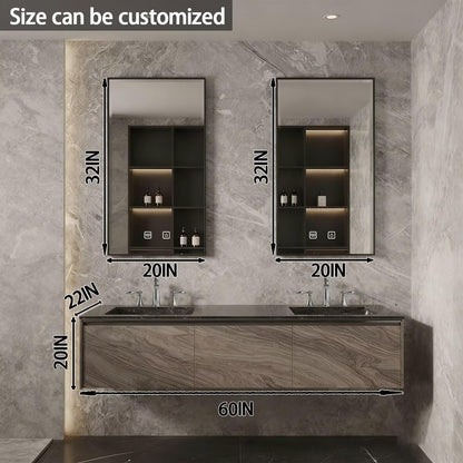60"-84"Luxury Modern Bathroom Vanity with Black Stone Top & Smart Storage Mirrors