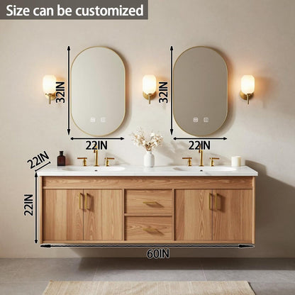 60"-84"Modern Light Wood Bathroom Vanity with Storage Drawers & LED Backlit Mirrors