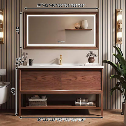 40”-64”Single Sink Freestanding Bathroom Vanity with LED Backlit Mirror, Walnut Cabinet