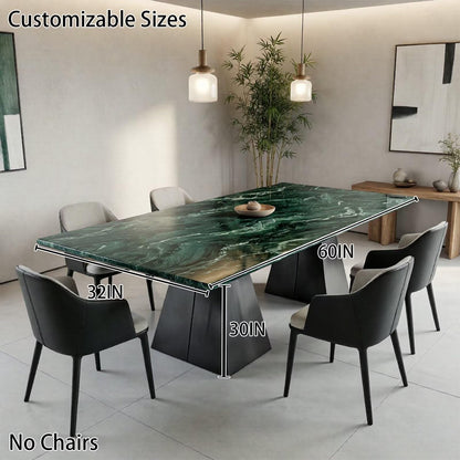 56"-96"Modern Emerald Green Marble Dining Table, Large Kitchen Table with Sturdy Pedestal Base