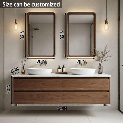 60"-84"Modern Wall-Mounted Bathroom Vanity with White Countertop & Double Vessel Sinks