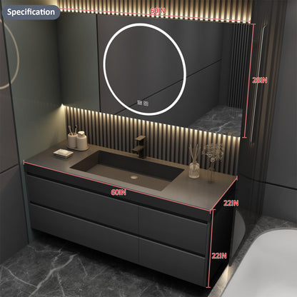 40"- 64" Single Basin Floating Bathroom Vanity Set with Drawers and Illuminated Defogging Mirror