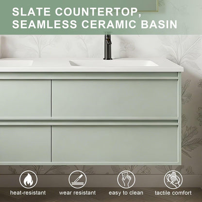 60”-84”Double Sink Floating Bathroom Vanity, Sage Green Cabinet with Gold Framed LED Mirror