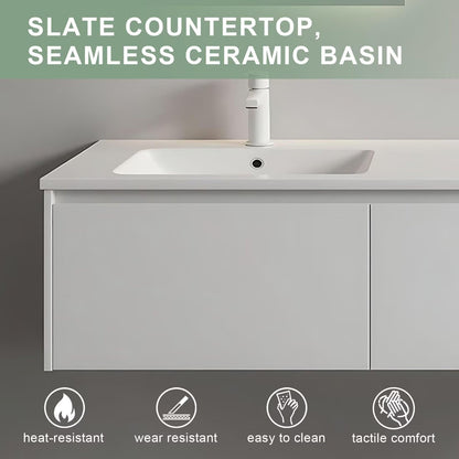 60”-84”Double Sink Floating Bathroom Vanity, White Modern Cabinet with Backlit LED Mirrors
