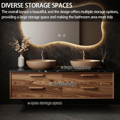 60"-84"Wall Mounted Wood Bathroom Vanity with Double Sinks & 4 Drawer Storage