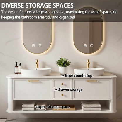 60”-84”Double Floating Vanity Modern LED Mirror Wall Mounted Bathroom Cabinet