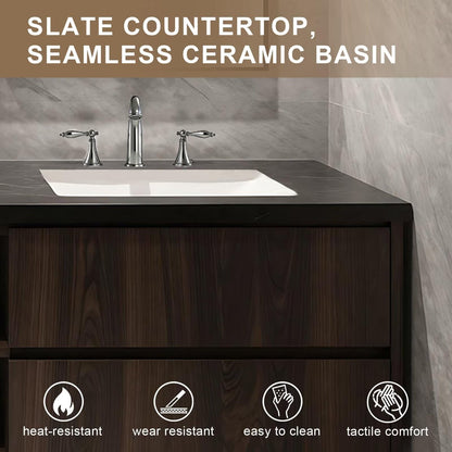 60”-84”Double Sink Floating Bathroom Vanity, Dark Walnut Cabinet with Open Shelf & LED Mirrors