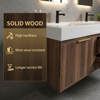 60”-84“Wall-Mounted Bathroom Vanity with Integrated Sink Top & Soft-Close Storage
