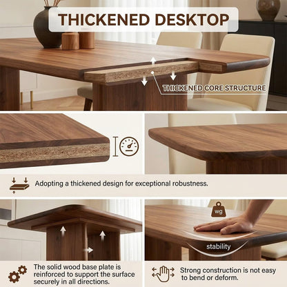60"-80"Walnut Wood Dining Table with Block Base, Modern Rectangular Mid-Century Kitchen Table