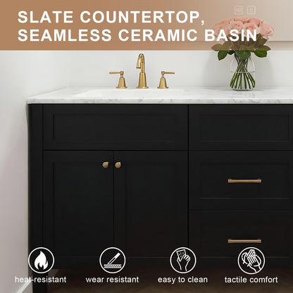 60”-84”Double Sink Freestanding Bathroom Vanity, Black Shaker Cabinet with Gold Hardware