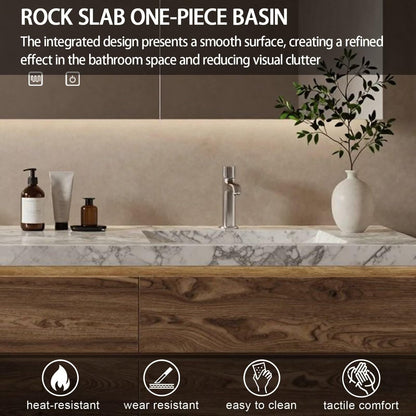 60"-84"Floating Walnut Bathroom Vanity with Marble Top & LED Medicine Cabinet,