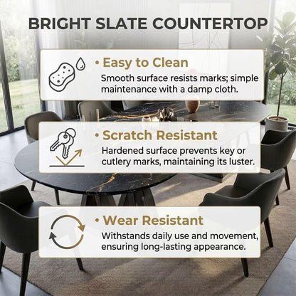 60"-80"Oval Black & Gold Marble Dining Table Set with 8 Chairs, Modern Luxury for Dining Room