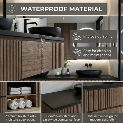 60"-84"Modern Floating Bathroom Vanity with Double Sinks & LED Mirror Cabinet