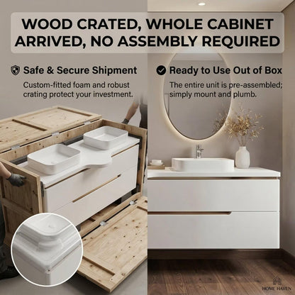 60”-96”Modern White Floating Bathroom Vanity with Double Oval LED Mirrors & Wave Countertop
