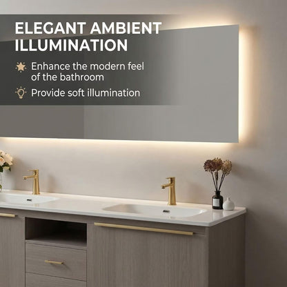 60"-96"Light Gray Oak Floating Bathroom Vanity with Double Sinks & LED Backlit Mirror