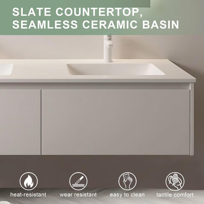 60”-84”Double Sink Floating Bathroom Vanity, All-White Modern Cabinet with Backlit LED Mirrors