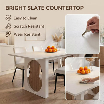 60"-80"Modern White Rectangular Dining Table with Wood Inlay Legs, Seats 4-6