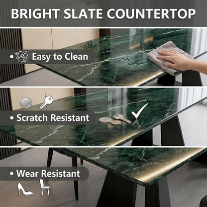 60"-80"Luxury Green Marble Top Dining Table with Black Metal Base