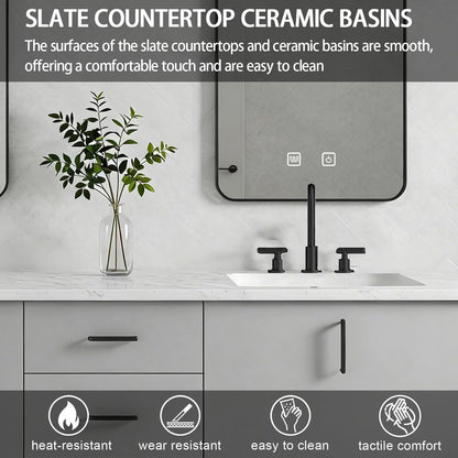 60"-84"Modern Minimalist Bathroom Vanity with Marble Countertop & Double Sinks