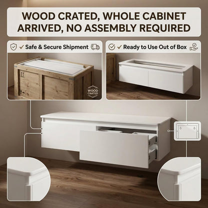 60”-96”Modern Wall Mounted Bathroom Vanity with Matte White Finish & Dual LED Mirrors