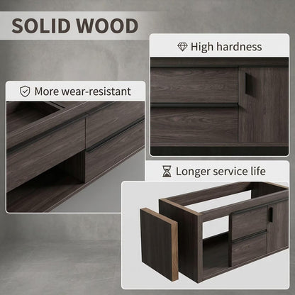 60"-96"Modern Wall-Mounted Bathroom Vanity with Open Shelf & White Countertop
