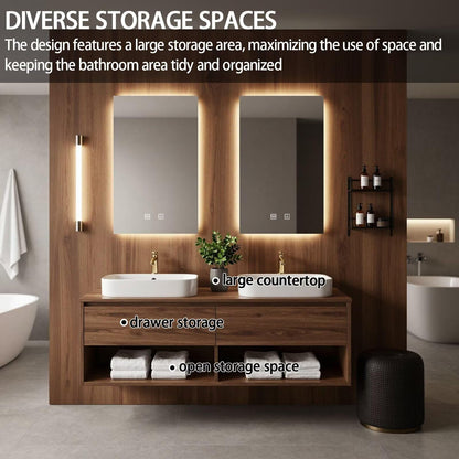 60"-84"Wall-Mounted Bathroom Vanity Set with Wood Top & Backlit Rectangular Smart Mirrors
