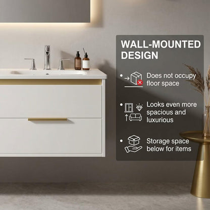 60“-84“Contemporary Bathroom Vanity with Integrated Sink Top & Smart LED Mirror