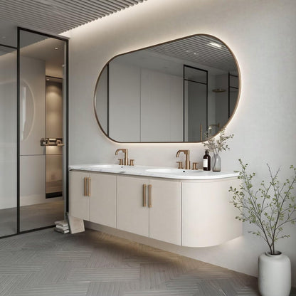 60"-96"Modern Wall-Mounted Bathroom Vanity with Double Sinks & Gold Hardware