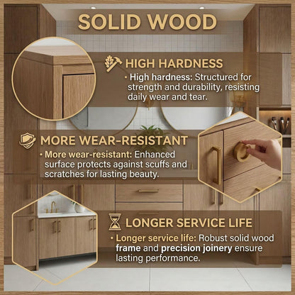 60"-96"Modern Light Oak Floating Bathroom Vanity with Double Sinks & Marble Top