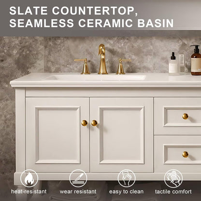 60”-84”Double Sink Freestanding Bathroom Vanity, White Shaker Cabinet with Gold Hardware
