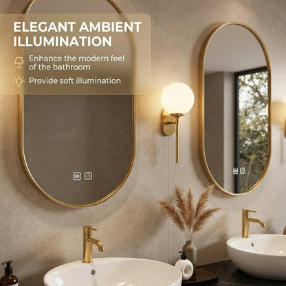60”-84”Double Sink Floating Vanity with Gold Oval Mirrors,Black Stone Top