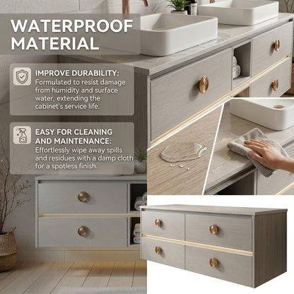 60"-96"White Floating Bathroom Vanity with Double Vessel Sinks & LED Oval Mirrors