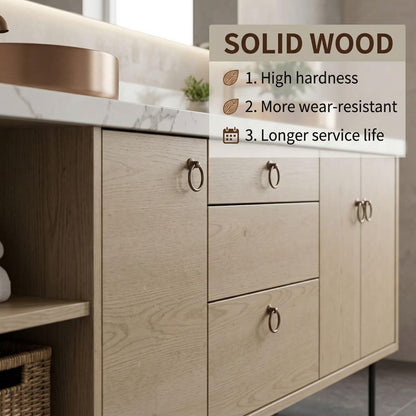 60"-96"Modern Light Oak Floating Bathroom Vanity with Double Sinks & Marble Top