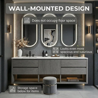 60"-96"Contemporary Double Sink Vanity with LED Mirrors & Soft-Close Drawers