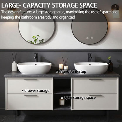 60"-84"Modern Bathroom Vanity Set with Two-Tone Cabinet & Dual Round Smart Mirrors