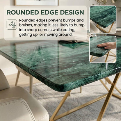 60"-80"Luxury Green Marble Dining Table, Rectangular Table with Sleek Gold Metal Legs