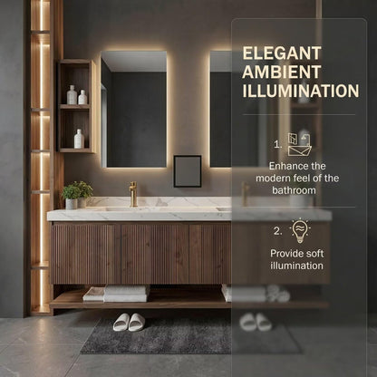 60”-96”Modern Double Sink Vanity with Walnut Fluted Cabinet & Open Towel Shelf