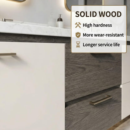 60"-96"Modern Two-Tone Bathroom Vanity with Double Sinks & Marble Top, Gold Accents