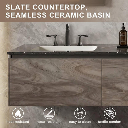 60”-84”Double Sink Floating Bathroom Vanity, Dark Wood Cabinet with LED Lighted Mirror Cabinets