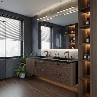 60"-96"Modern Wall-Mounted Bathroom Vanity with Double Sinks & Rose Gold Hardware