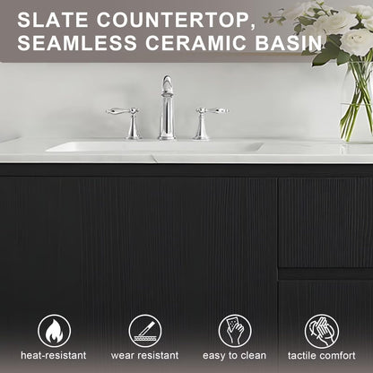 60”-84”Double Sink Bathroom Vanity with Gold Frame Mirror, Freestanding Black Wood Vanity with Storage Drawers & Doors, Modern Bathroom Cabinet