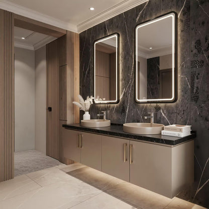 60"-96"Modern Bathroom Vanity with Black Marble Top & Gold Hardware