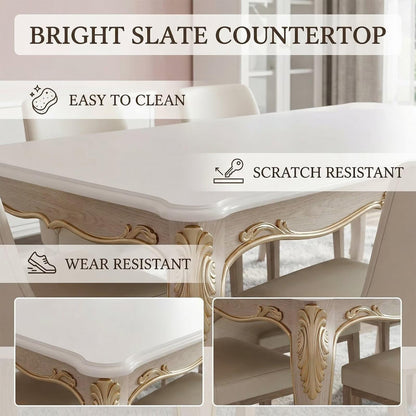 60"-80"Elegant Rectangular Dining Table, White Top with Gold Accents for Dining Room