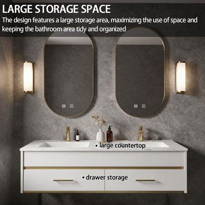 60"-78"Wall-Mounted Bathroom Vanity Set with Gold Accents & Dual Smart Lighted Mirrors