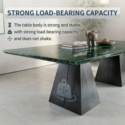 56"-96"Modern Emerald Green Marble Dining Table, Large Kitchen Table with Sturdy Pedestal Base