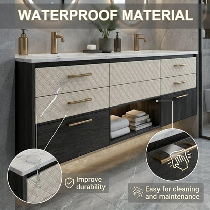 60"-96"Modern Floating Bathroom Vanity with Double Sinks & LED Oval Mirrors
