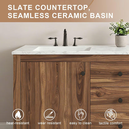 60”-84”Double Sink Freestanding Bathroom Vanity, Solid Walnut Cabinet with Round LED Mirrors