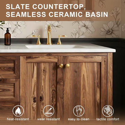 60”-96”Double Sink Freestanding Bathroom Vanity with Mirror & Storage Shelves, Solid Wood Vanity with Drawers & Doors, Modern Farmhouse Bathroom Cabinet