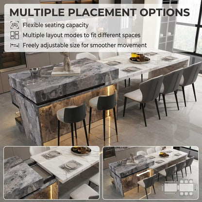 56“-96”Modern Marble Kitchen Island with LED Lighting, Multi-functional Countertop